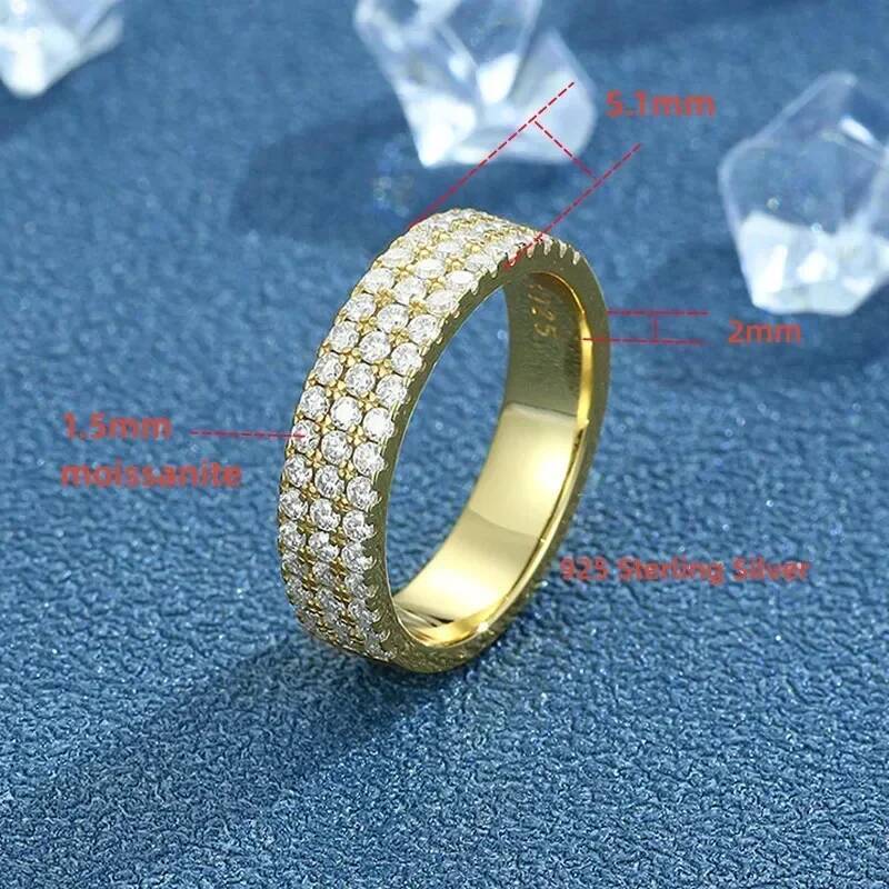 NKHOG 1.5mm Full Moissanite Rings S925 Silver 18K Gold Plated Three Row Diamond Women Men Eternity Wedding Band Jewelry Gift GRA