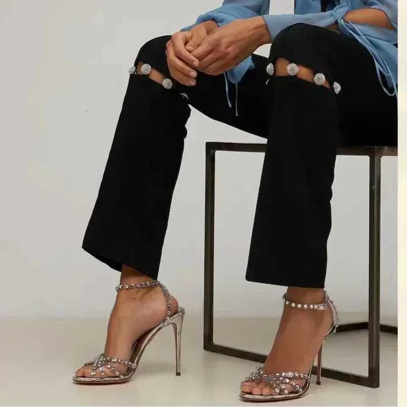 PVC Transparent Rhinestone High Heels Ladies Sexy Ankle Strap Sandals Women Luxury Designer Wedding Party Dress Shoes Pumps W250814