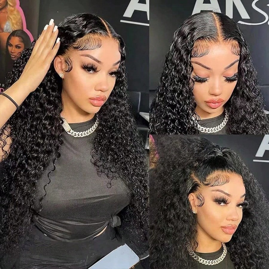 22 Inch Deep Wave Lace Front Wigs Human Hair 360 Full Lace Wig 13x4 HD Transparent Glueless Pre Plucked Curly Wig Wet and Wavy Synthetic for black Wom