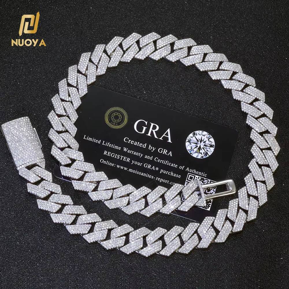NUOYA 15mm Iced Out Cuban Link Necklace Men Hip Hop Jewelry Shiny VVS Moissanite Sier Chain Gift for Party