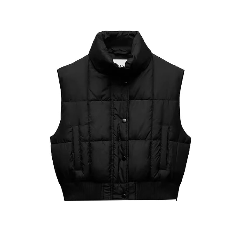 Bright down cotton vest for women, loose stand up collar vest, winter outerwear