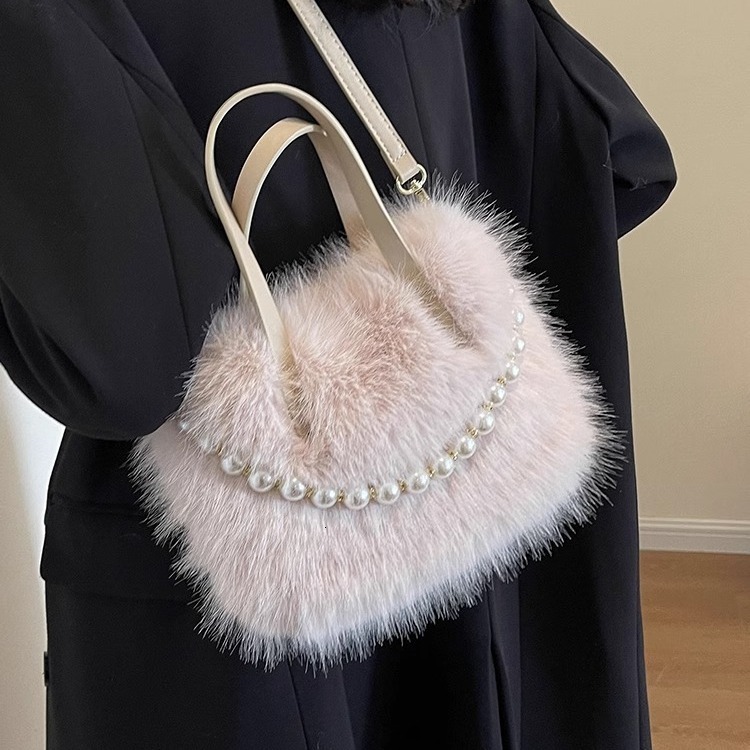 Luxury Brand Designer Bag Fluffy Handbag 2024 New Fashion Pearl Furry Small Square Bag Spring Summer Textured Women's Crossbody Bag
