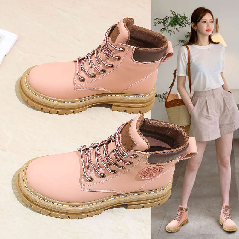 TikTok Martin for Women 2025 Autumn Winter New Thick-Soled British Style Yellow with Fleece Lining Warm Short Boots