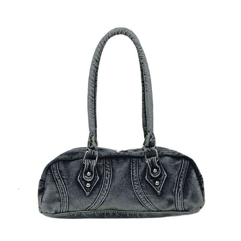 2025 New Fashion Bags Designer Women Distressed Denim Underarm Women's Handbag Bowling Trendy Boston Bag