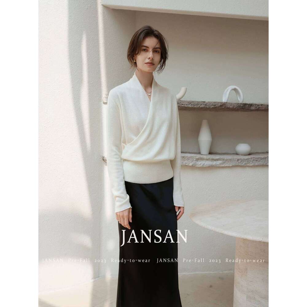 Temperament Cross V-Neck Cashmere Knitwear Women Autumn-Winter Everything Lazy Bottom Loose Sweater Top 20250809