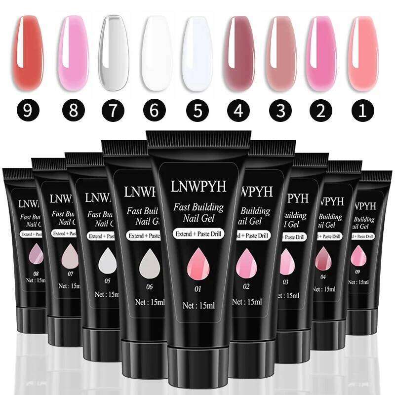 Polish Kit With 9Pcs Poly Extension LED Lamp Dryer 18 Colors Semi Permanent Gel Varnish Base&Top Coat Nail Tool Set