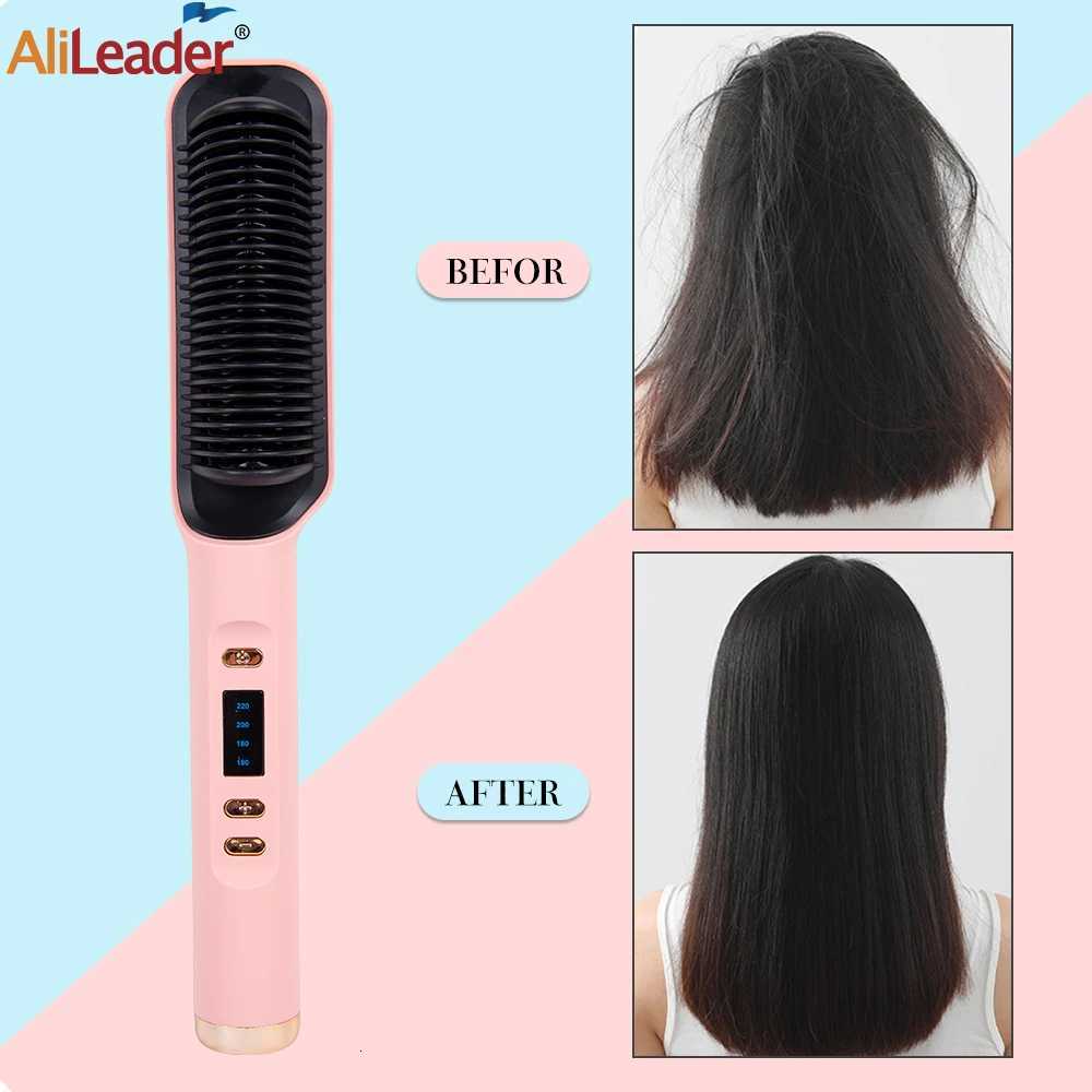 Alileader Straightener Brush Smooth Frizz 30 S Fast Heating 60 Min Auto-Off Women Hairstyle Tools Suitable Long/Thick/Wigs Hair W250814
