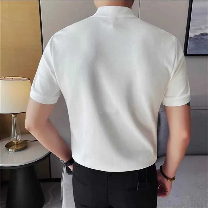 Summer Mens Polo Shirts Korean Style Fashion Turn Down Collar Solid Color Short Sleeve Slim Fit Polos Men Fake Two Pieces Tees XJ250804