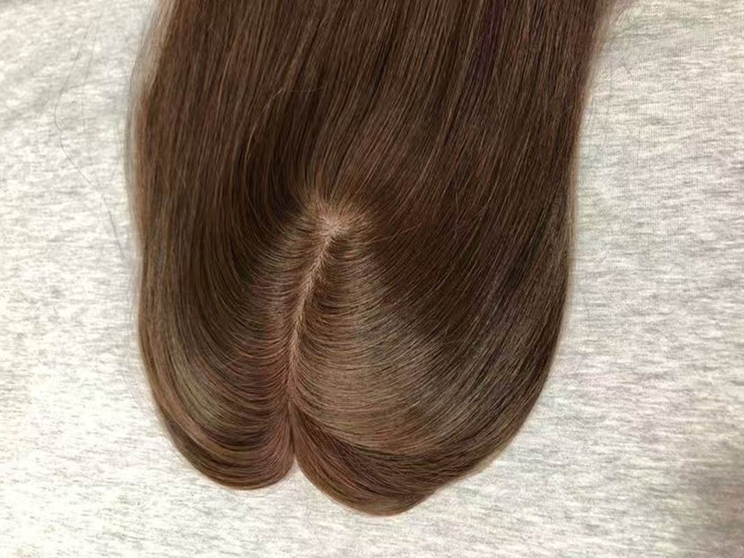 Chestnut brown silk base european virgin hair topper human hair toupee for women 15x16cm straight with clips