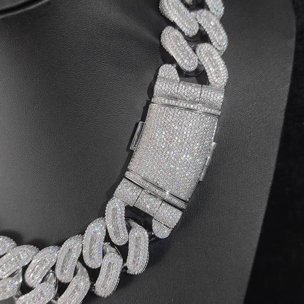 NUOYA 29mm Womens Fine Jewelry Iced Out Cuban Link Chain Silver Plated Brass Baguette Zircon Chunky Cuban Link Choker Necklace