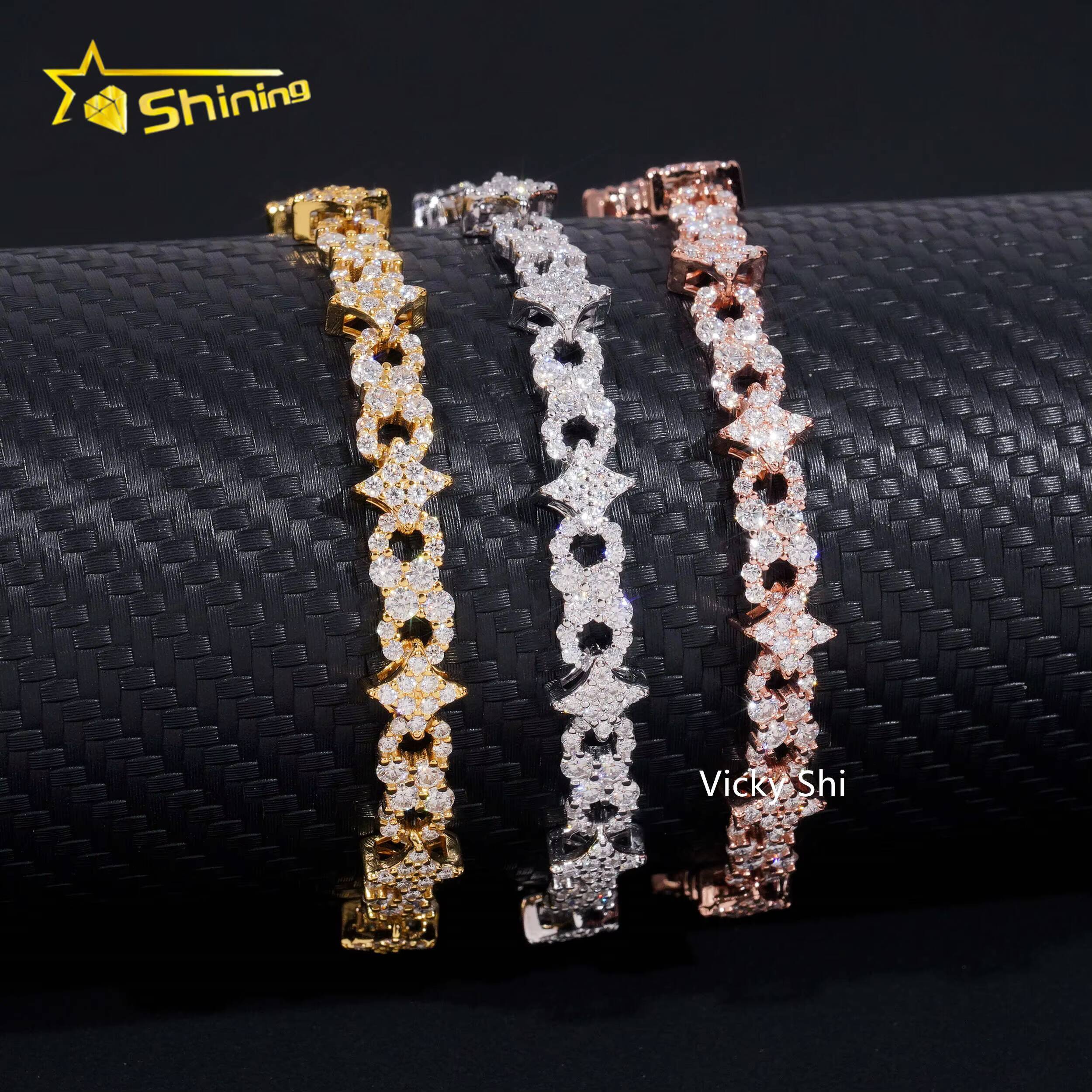 Hot Sell Tennis Fine Jewelry Sier Man Iced Out Mixed Design Flower Cross Moissanite Bracelet