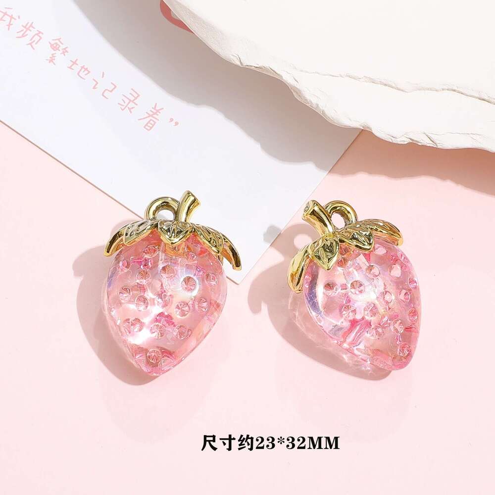Iridescent Red Transparent Pink Strawberry Acrylic Pendant DIY Handmade Phone Chain Accessories Materials