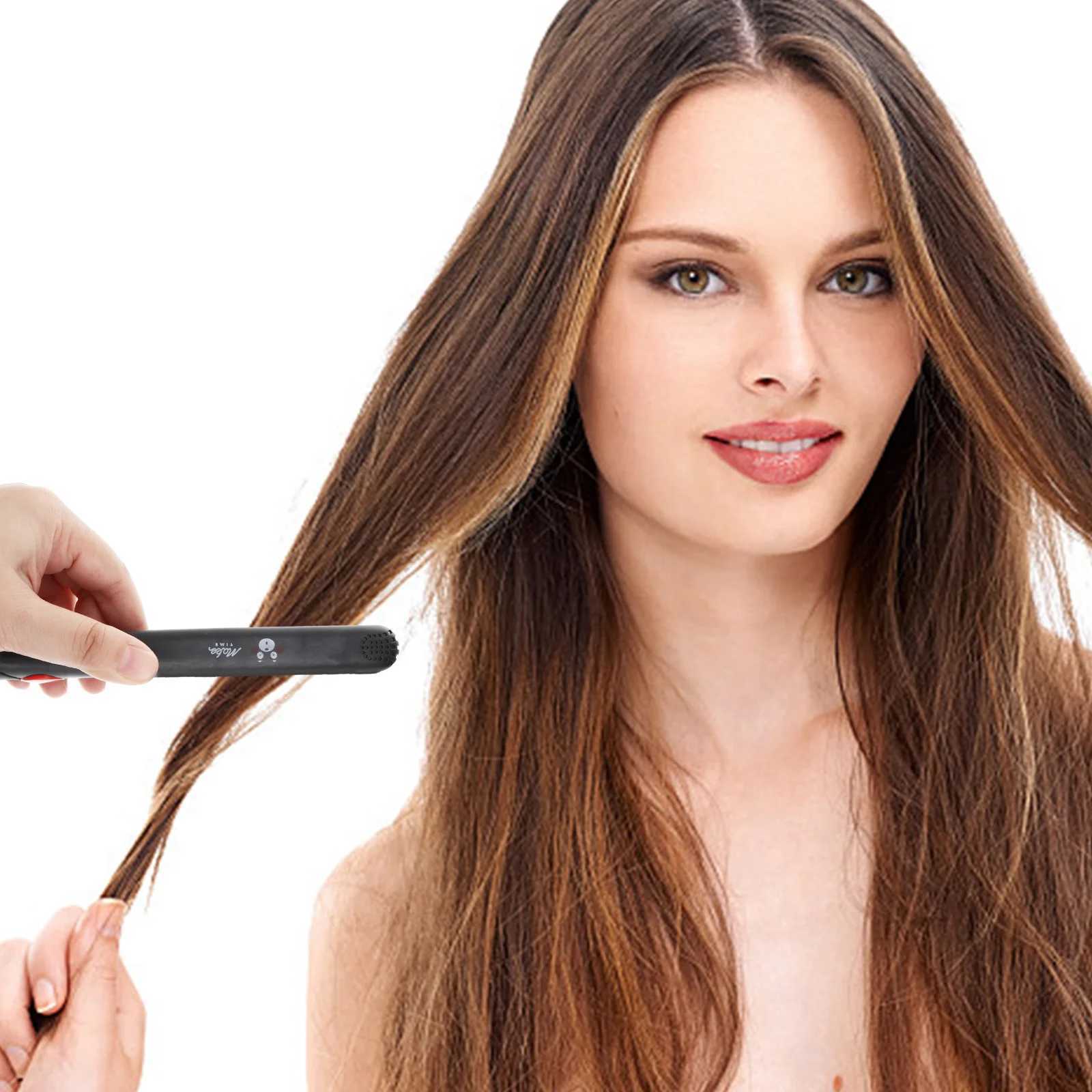 Portable Electronic Hair Straightener Curler Travel Hair Crimper Mini Hair Crimping Styling Iron with Chinese Flat Plug (Black) W250814