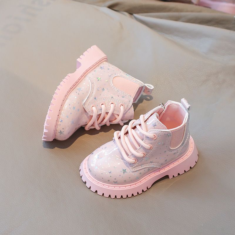 Kids Short Boots Girls Shoes New 2025 Spring Winter Soft Leather Children Boots Fashion Shiny Toddler Kids Ankle Boots Size US5.5C-US12.5C
