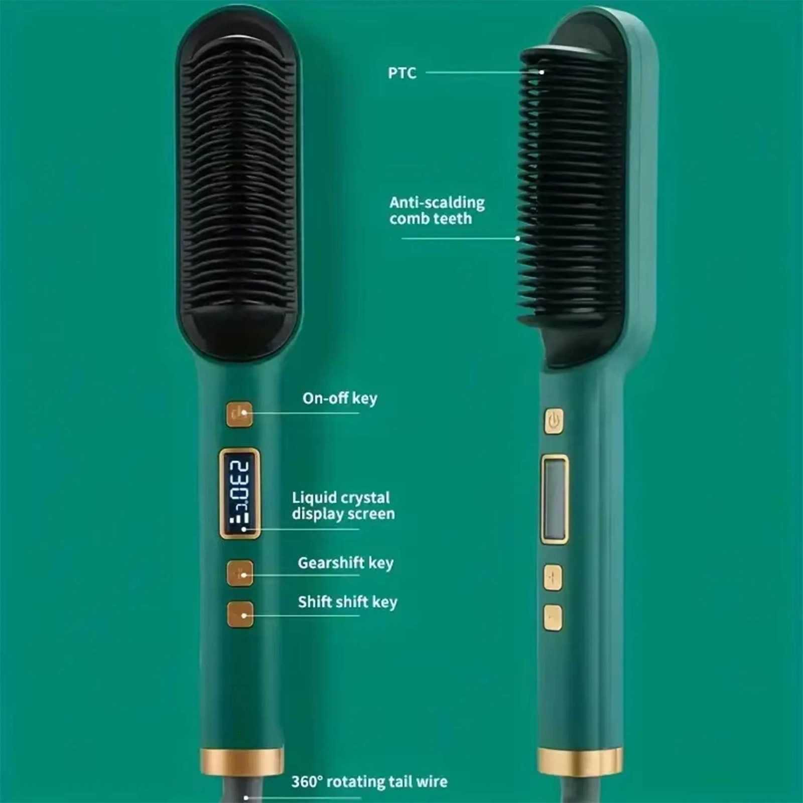 1pc Ceramic Hair Straightening Brush Curling Iron - Multi-Speed Settings for Smooth Shiny and Frizz-Free Hair W250814