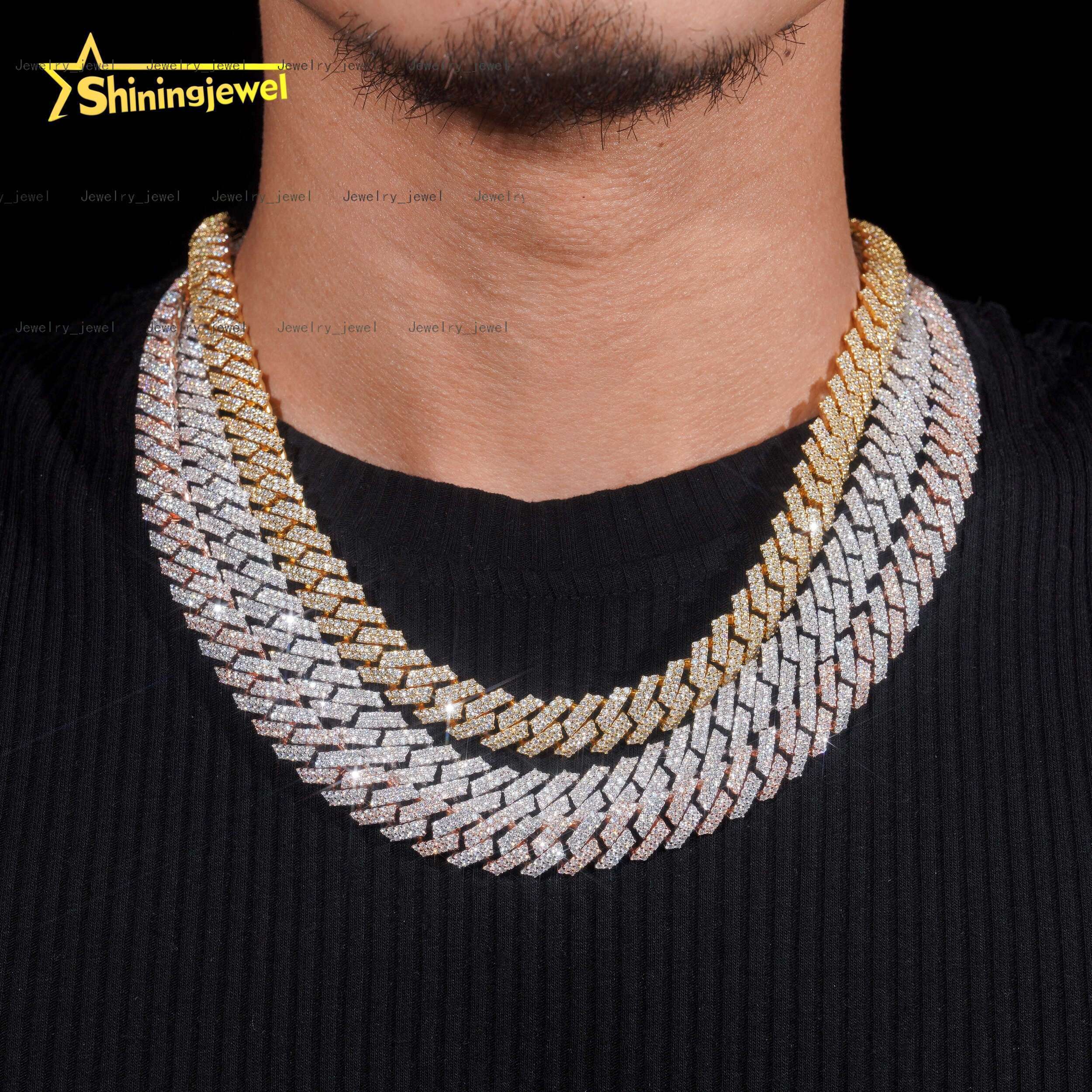 High Quality Hip Hop Jewelry Men Fashion Necklaces 12mm 2 Rows 925 Sterling Silver Iced Out Moissanite Diamond Cuban Link Chain