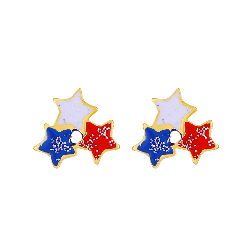 New American Flag Sweet Colorful Three Stars Dragoy Butterfly Stud Earrings