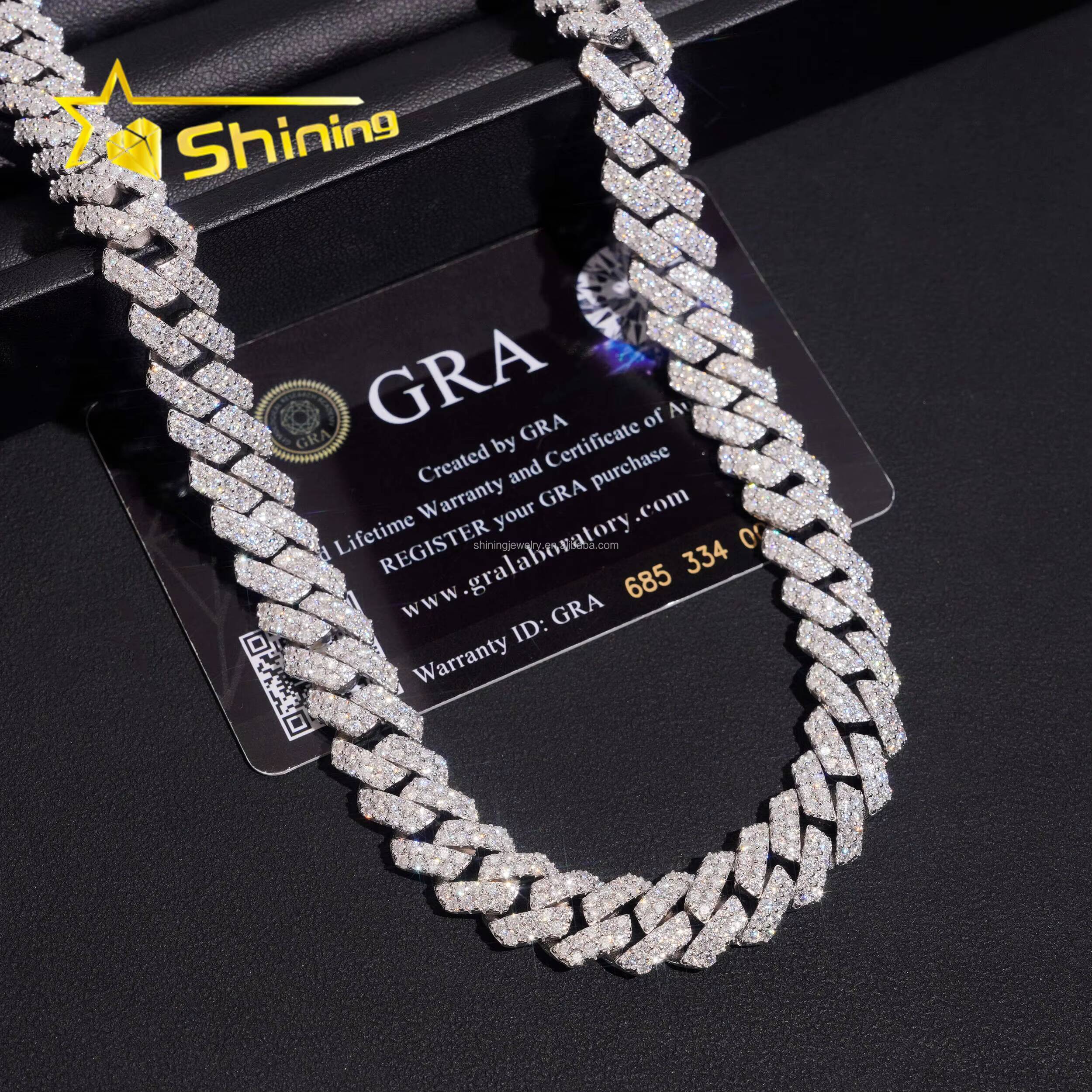 New Design Fashion Jewelry GRA Certificate 12mm Two Row Stone Iced Out Moissanite Diamond S925 Sterling Silver Miami Cuban Link