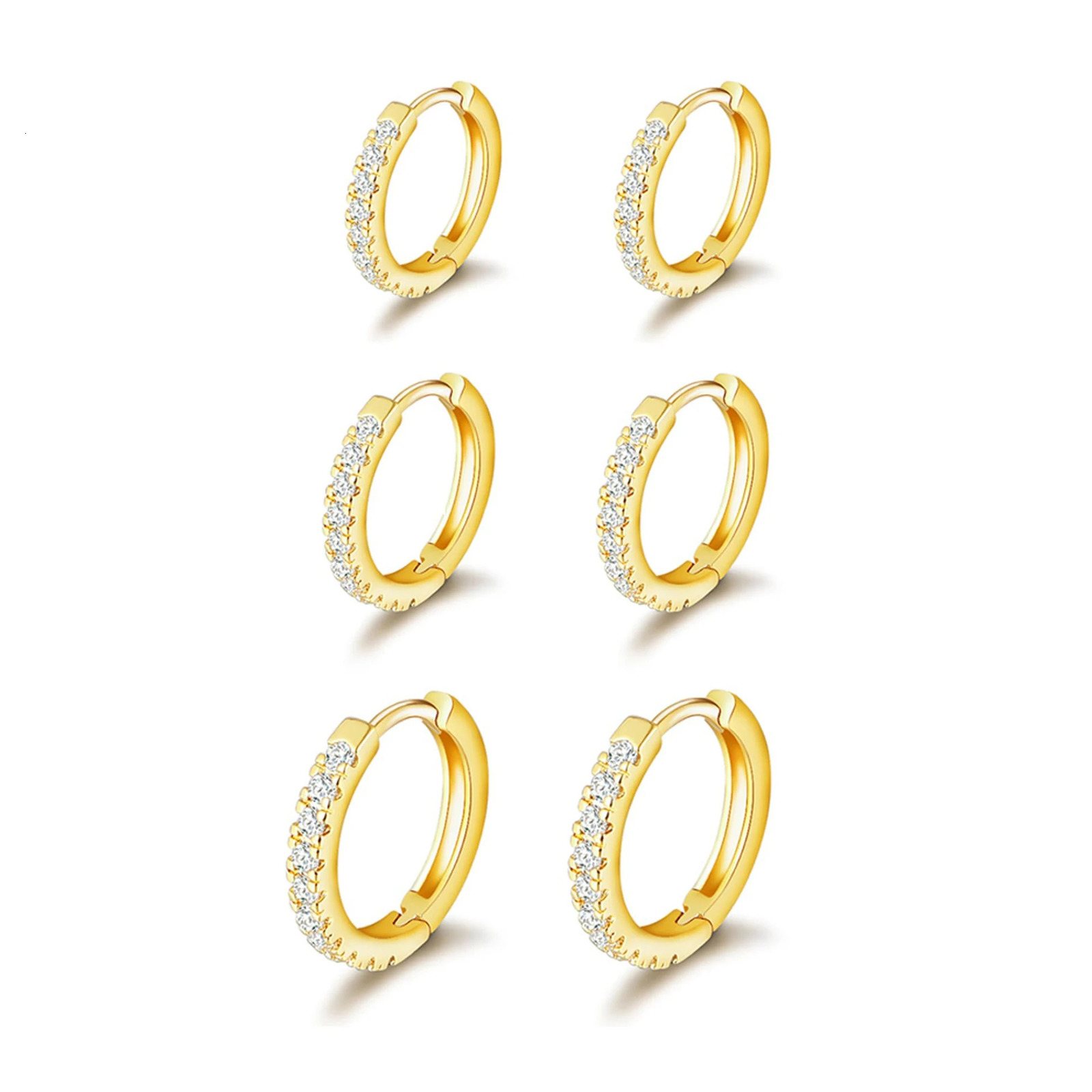 Shevalues 3 Pairs Hoop Earrings Set for Women 14K Gold Plated Men Jewelry Hypoallergenic Earrings Decoration for Ladies 250812
