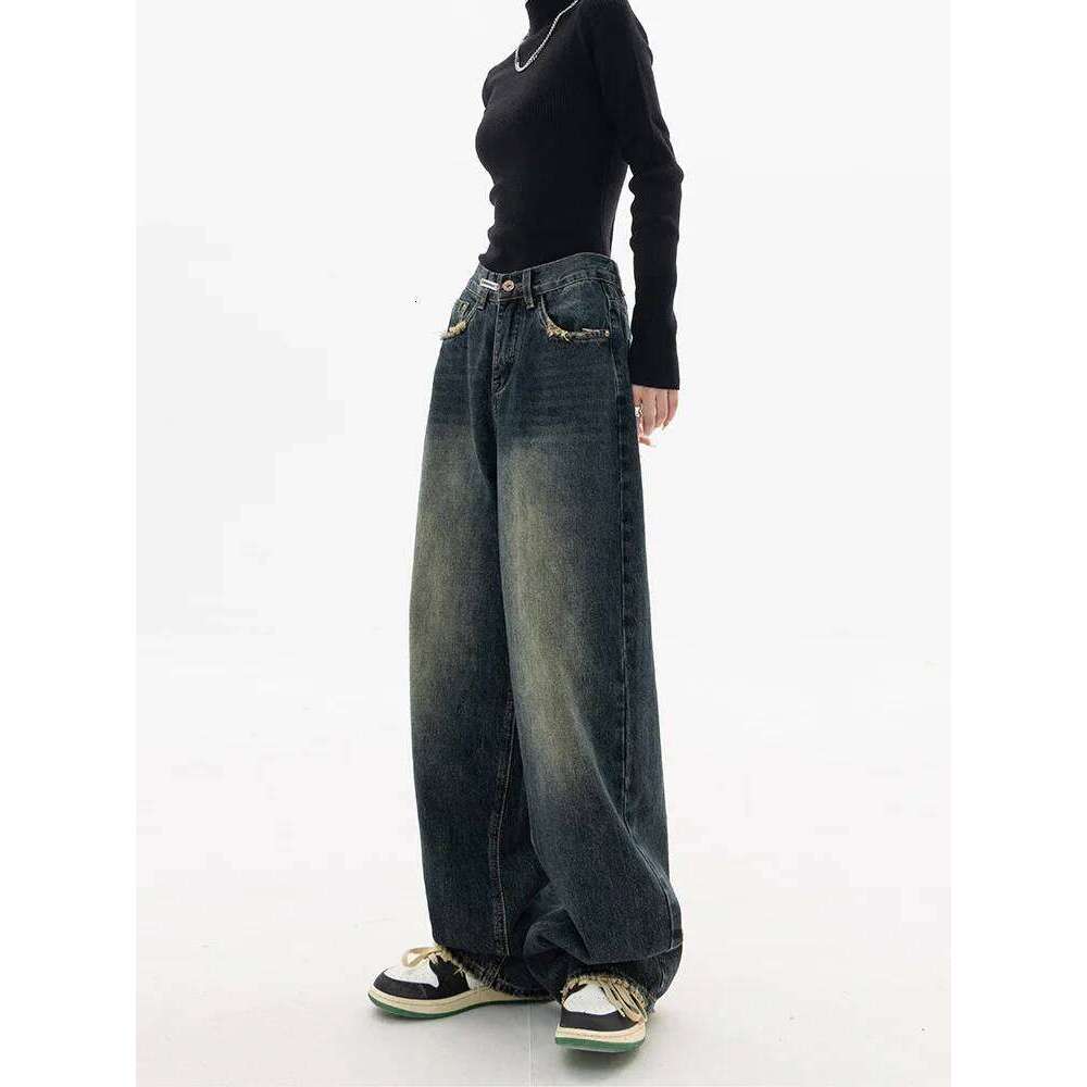 Spring Autumn Wide Leg Women High Waist Denim Trousers Women's Jeans Haruku Vintage BF Style Loose Femme Streeetwear