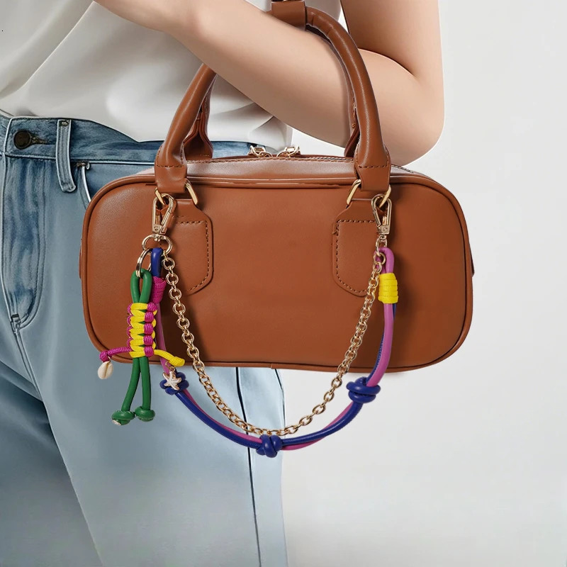 Fashion Leather Handmade Pendants for Bags Multi-functional Detachable Rope Woven Metal Chain Lanyard Bag Hanging Accessories 250813
