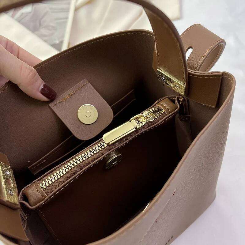 Handbag Simple Fashion Shoulder High Quality Messenger Bag PU Leather Bucket for Women Brand Crossbody bag