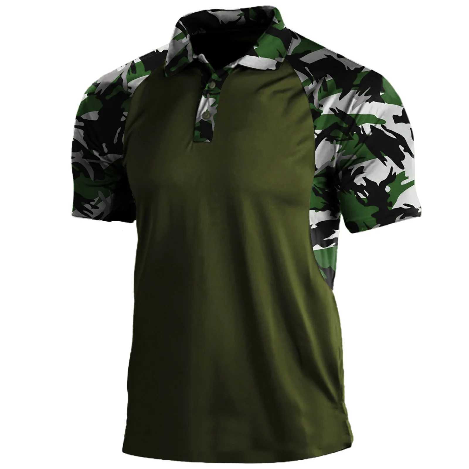Summer Print Polo Shirts Men Fashion Camouflage Patchwork Short Sleeve Polos Outdoor Sports Fitness Tops Mens Breathable Tees XJ250804