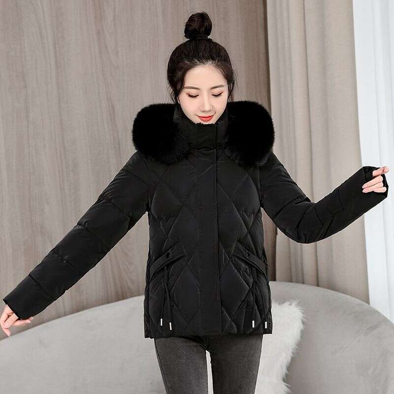 Winter down cotton jacket, women's large fur collar cotton jacket, warm jacket, 2025 new model, detachable hat, short style, thick cotton jacket