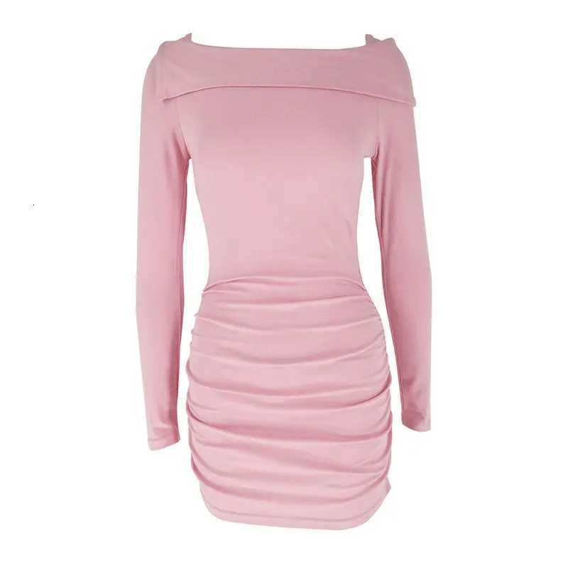 Pink Sweet Dresses New Spring Women Streetwear Fashion O-Neck Long Sleeve Dress Solid Sexy Bodycon Mini Dresses Fe Clothing XJ250814