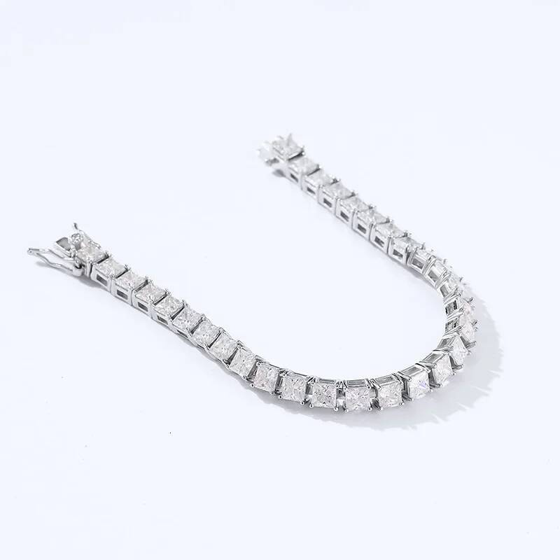 NKHOG Real 4mm Princess Cut Square Moissanite Tennis Bracelet Women Men S925 Silver Party Wedding Bangles GRA Fine Jewelry Gifts