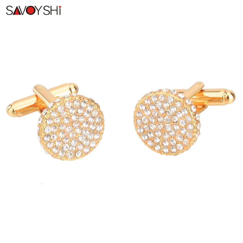 SAVOYSHI Shirt Cufflinks for Mens Cuffs High Quality Round Crystals Cuff links Gift Male Jewelry Free Engraving Name 250812