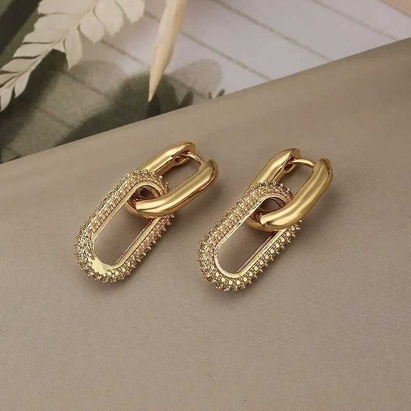 Retro Double Loop Design Drop Earrings Gold Color Geometric Round Hoop Earrings for Women Girls Punk Hip Hop Fashion Jewelry XJ250814