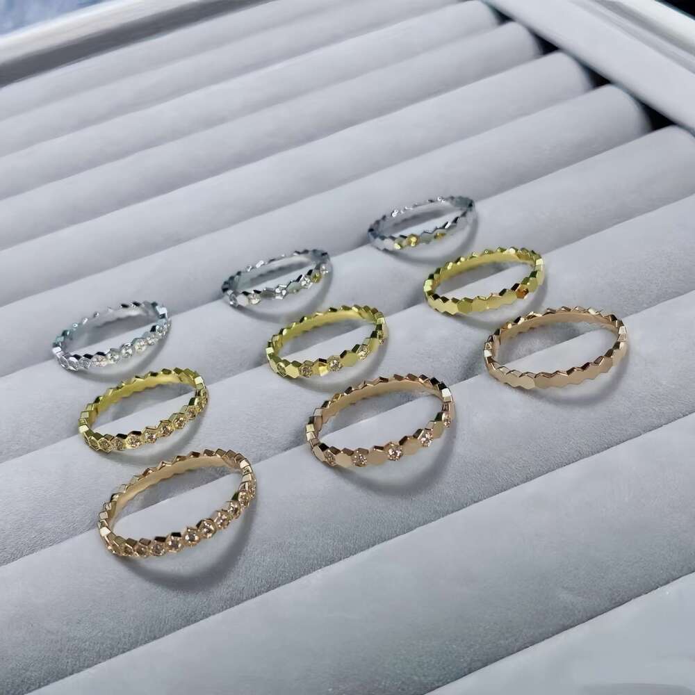 Honeycomb Ring High Wide Narrow Version Women CNC Rose Gold Live Inlay