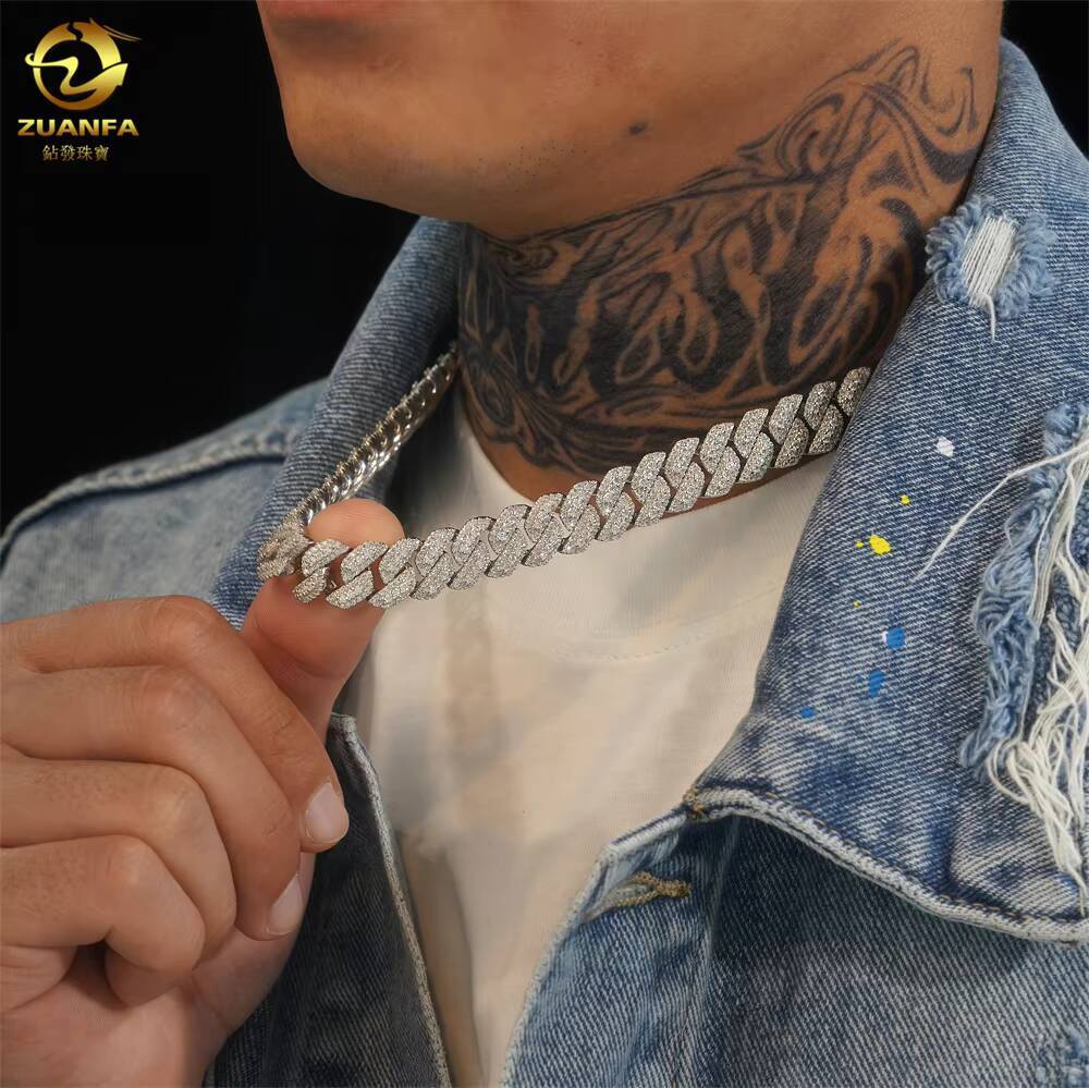 Instock Hip HopJewelry Pass Dia Tester 13mm Sier Link Iced Out Moissanite Cuban Chain