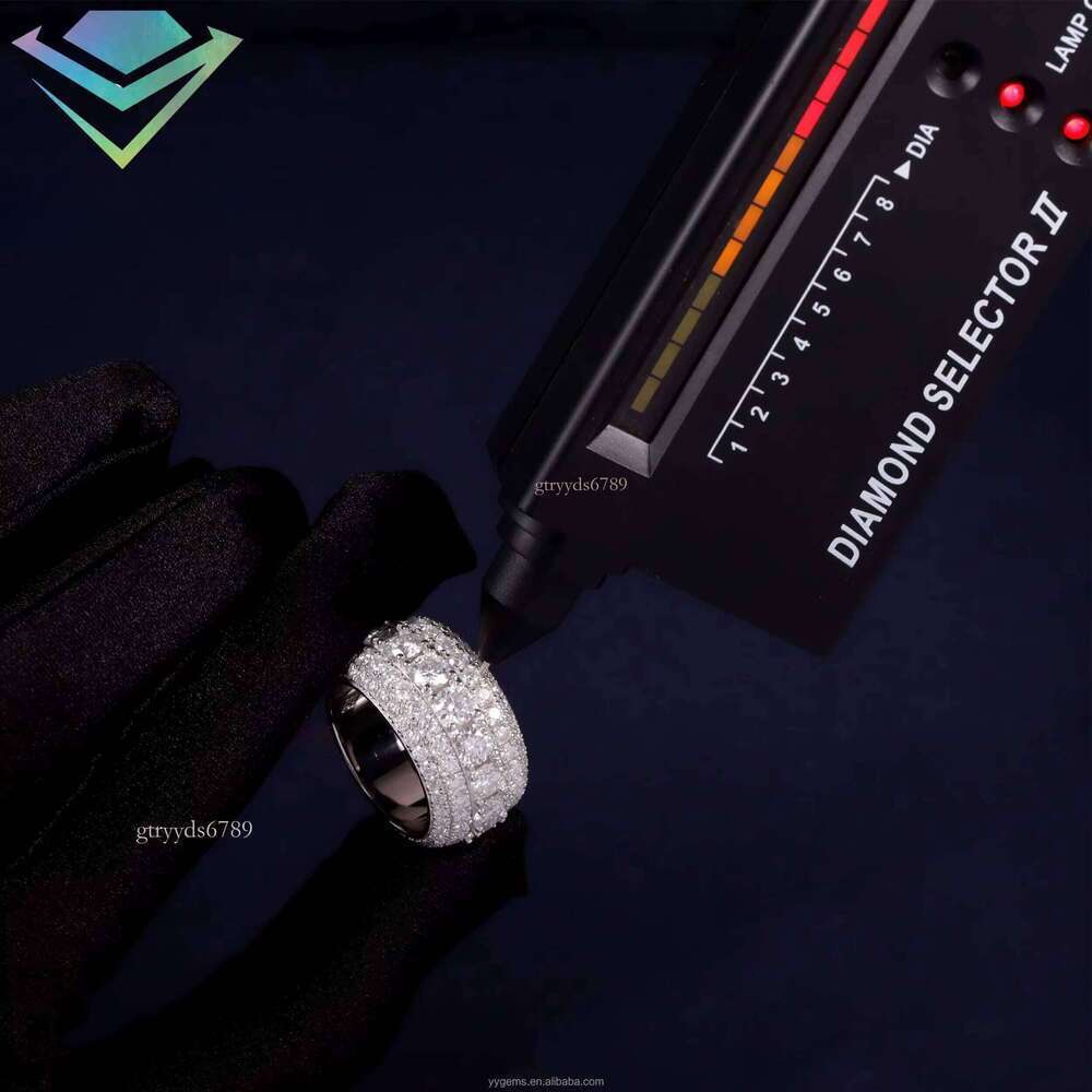 Iced Out Cuban Gold Plated S Sier Cross VVS Moissanite Dia Mens Ring for Rapper Jewelry