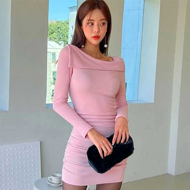 Pink Sweet Dresses New Spring Women Streetwear Fashion O-Neck Long Sleeve Dress Solid Sexy Bodycon Mini Dresses Fe Clothing XJ250814