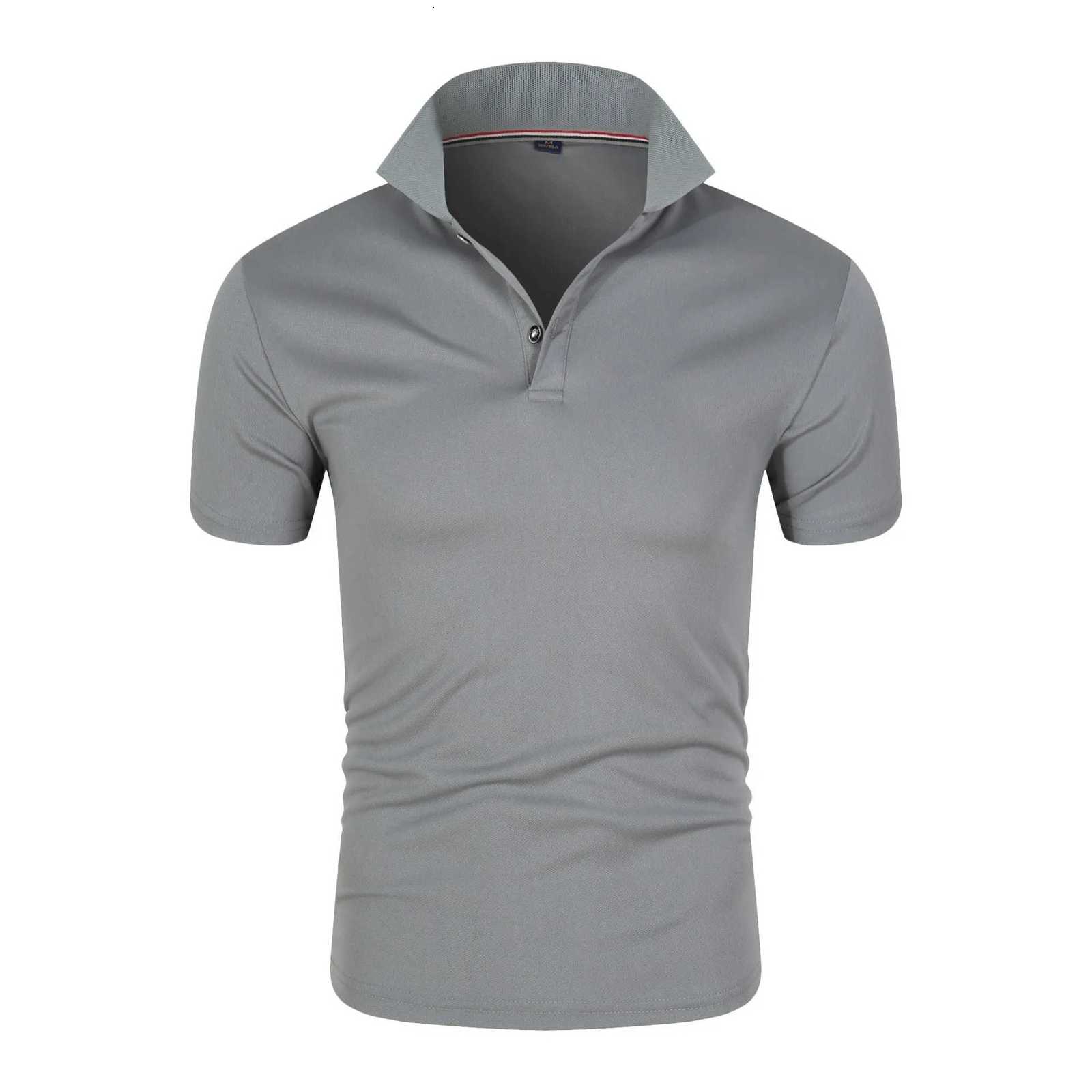 New Solid Color Polo Shirt Mens Short Sleeve Button T-shirts Lapel Lightweight Streetwear Casual Sport Tops XJ250804