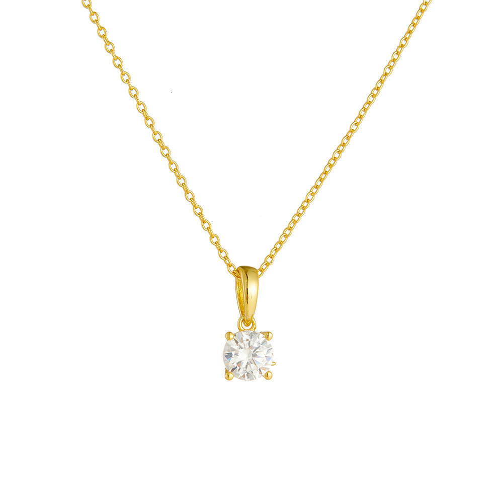 Sterling Sier Four-Prong Round Zircon High-End Light Minimalist Necklace Ins Exquisite Simple Collarbone Chain Jewelry for Women