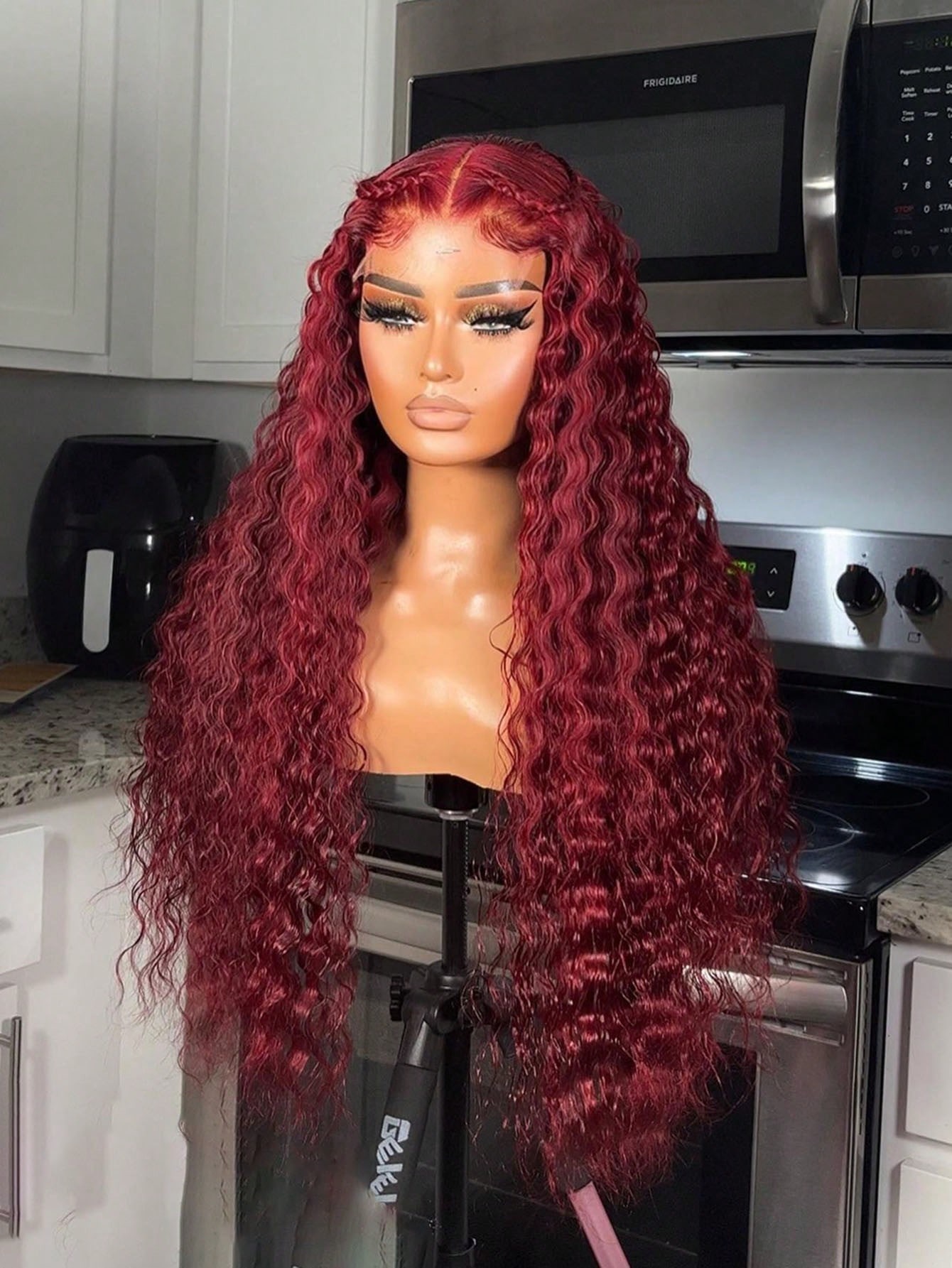 30 40 Inch 99J Burgundy Deep Wave Frontal Wig Curly Lace Frontal Human Hair Wig 360 Full Lace Wig 13x4 Transparent Lace Wig Synthetic Ready To Go