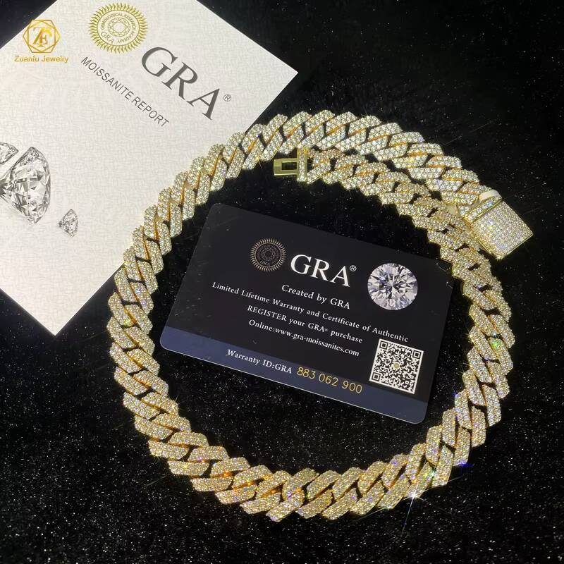 Custom Wholesale Hip Hop Necklace Sterling Sier 8MM 10MM 12MM Iced Out VVS Cuban Link Chain Moissanite Jewelry