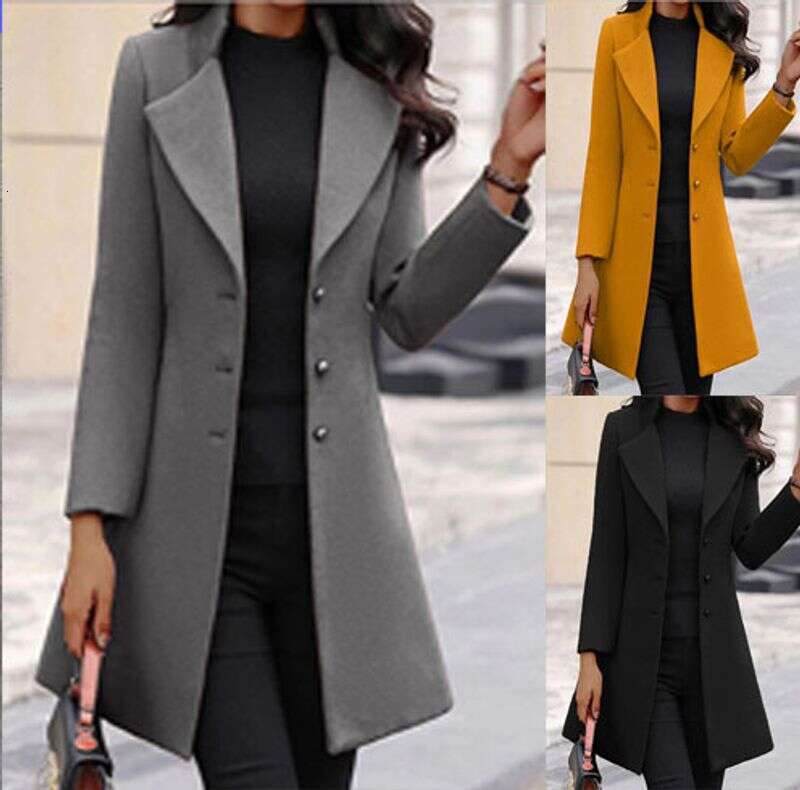 Autumn and winter women's slim-fitting mid-length woolen coats