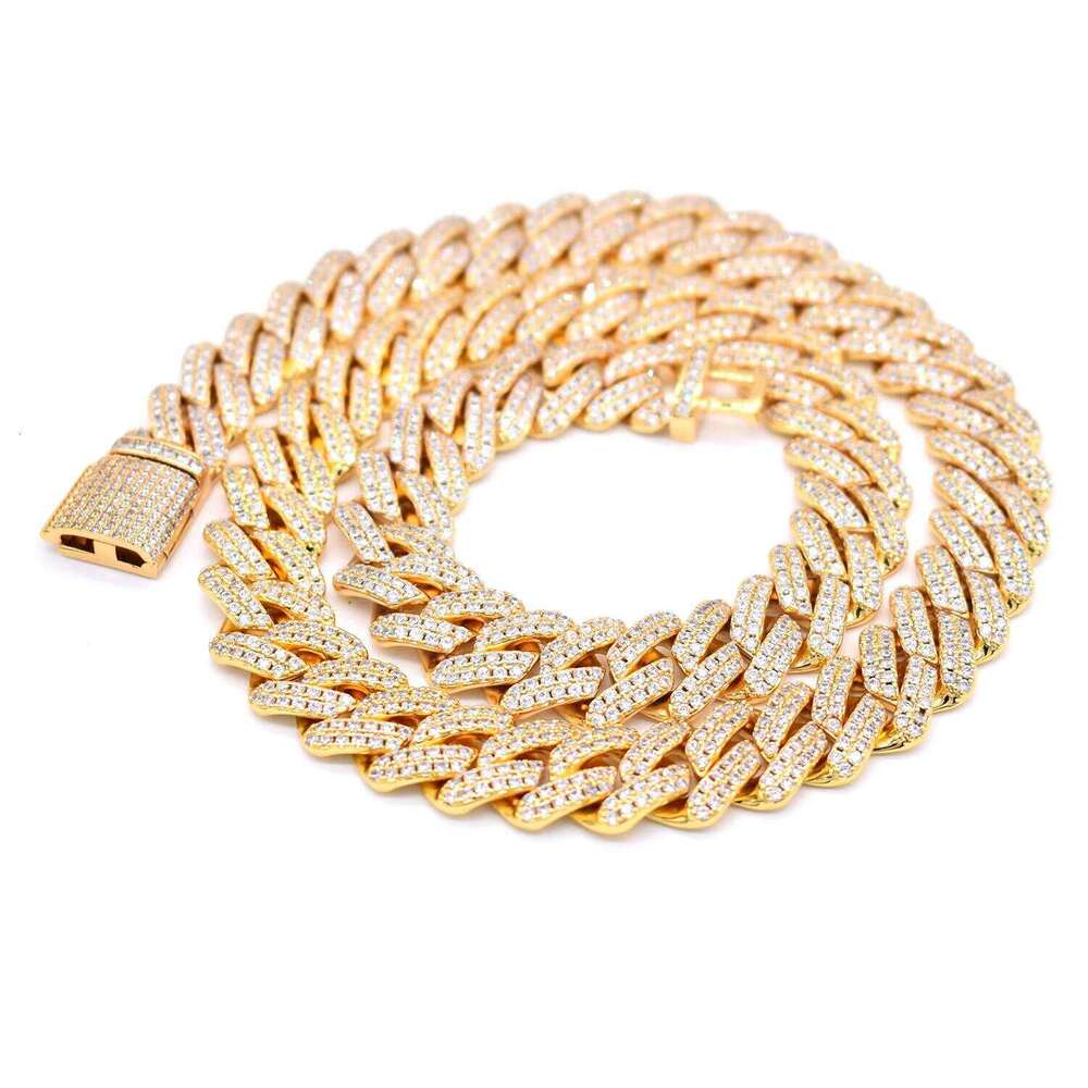 Iced Out Men's Jewelry Necklace Hui Shi Hip Hop Zircon Brass Gold Plated Cuban Link Chain