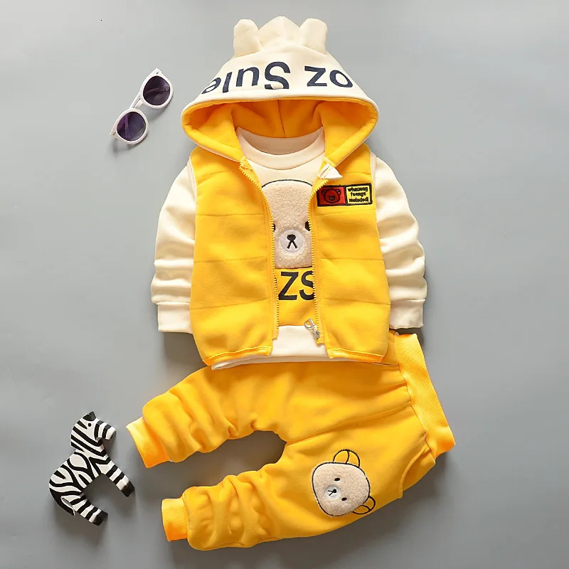 Boy Girl Winter Cartoon Set Baby Autumn Thick Warm Suit Infant Hooded JacketsPulloversPants 3Pcs Outfits Kids Fleece Clothes 250813