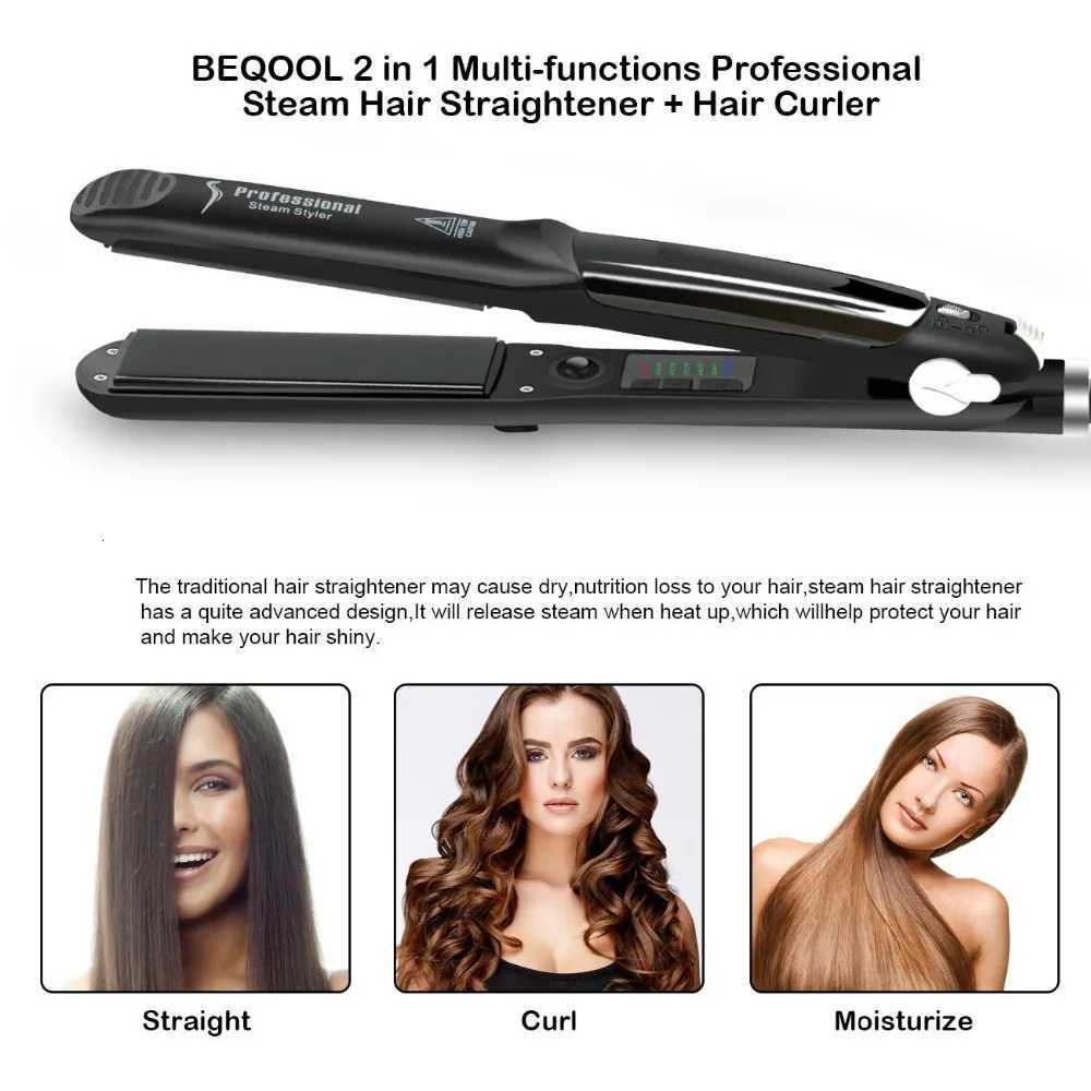 Professional Ceramic Steam Multifunctional Curling Iron Fast Heating Hair Flat Iron Vapor Barber Tools Black W250814