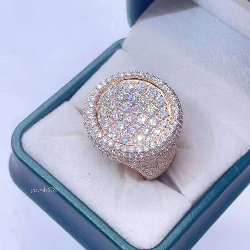 Designer's new ringGra Certificated Rose Gold Iced Out Hip Hop Moissanite Ring Men Vvs