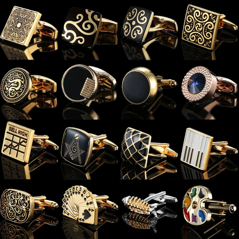 Quality Gold Color Cufflinks Retro Pattern Poker Bird Knot Fish Bullet French Shirt Cuffs Suit Accessories Wedding Jewelry 250812