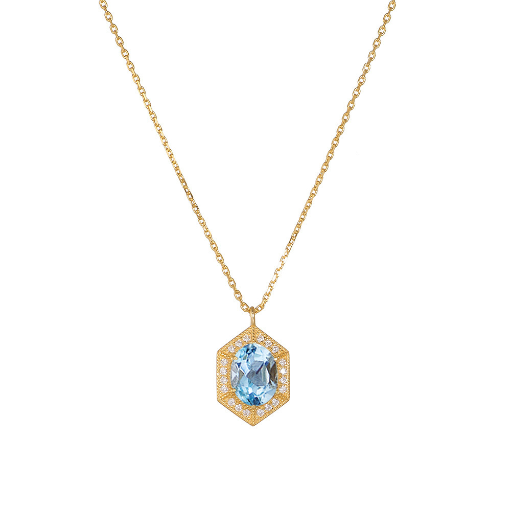 INS Simple Geometric Natural Sky Blue Topaz Sterling Sier Necklace for Women, Niche Design Sense, Light