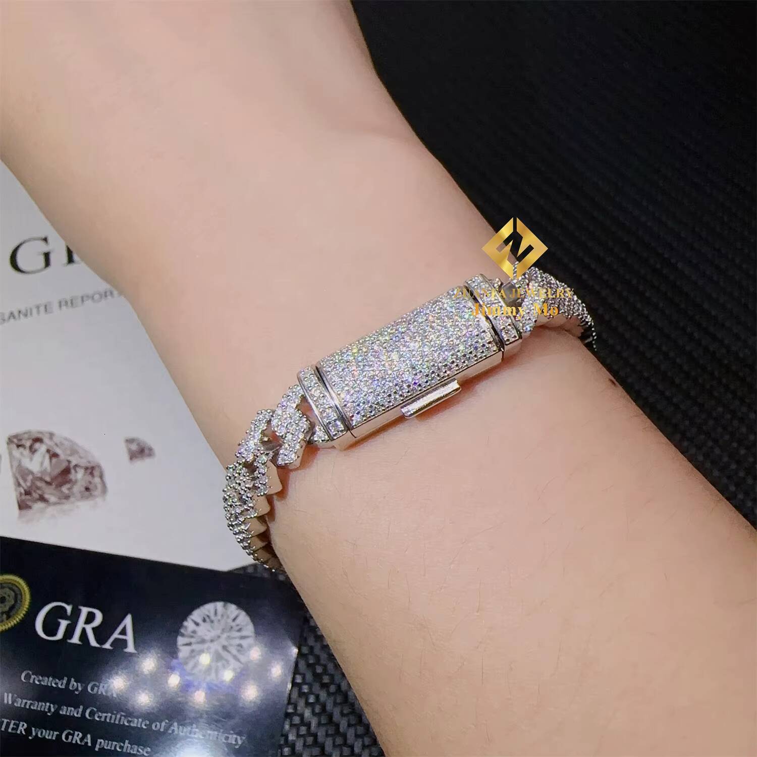 Hot Sale Fine Jewelry Bracelet S925 Sterling Silver Rhodium Plated Moissanite Lab Diamond Men Cuban Link Bracelet