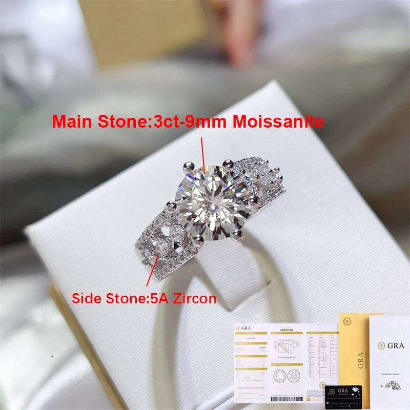 BXINY GRA Certified 3CT Moissanite Rings 925 Sterling Silver D Color Lab Diamond For Women Engagement Wedding Bands Fine Jewelry