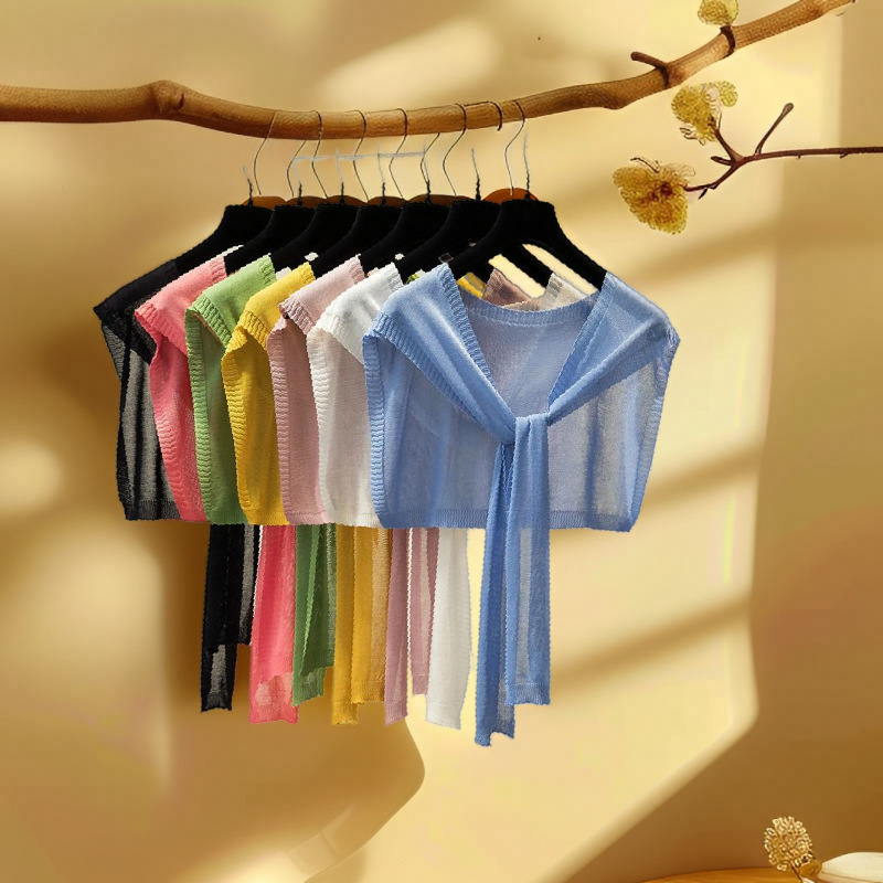 K1656 Summer sun protection collar shoulder small shawl outer wear ice silk knitted versatile knotted scarf female spring and autumn thin version 02